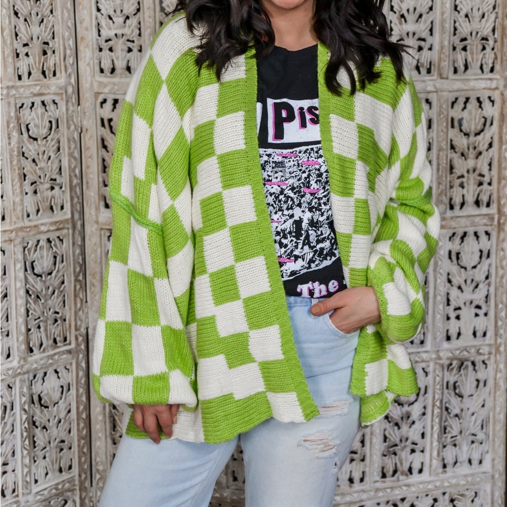Checkered Oversized Cardigan